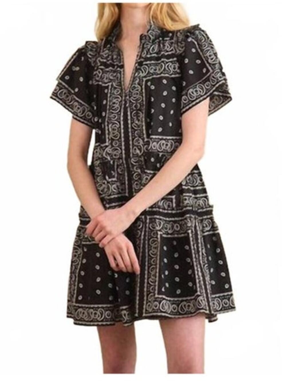 HUNTER BELL Sz M Medium Aces Wild Black Bandana Print Merritt Dress NWT